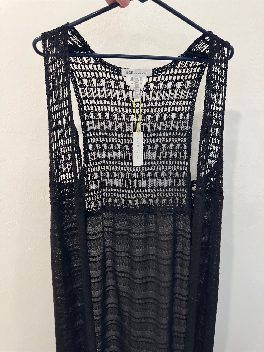 BCBGeneration Black Open-Knit metallic Sleeveless Maxi duster